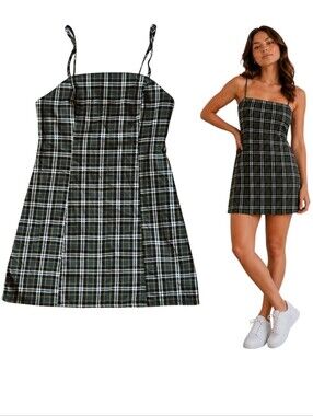Empyre Plaid Mini Dress Green Tartan Slip Dress Y2K Grunge Size M